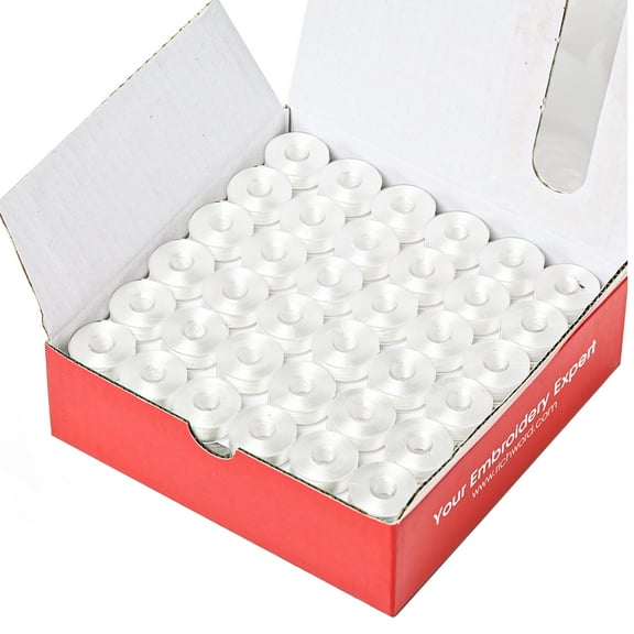 RICHWORD Prewound Plastic Sided 75D/2(60WT) White Embroidery Bobbins-Style L (144 Bobbins)