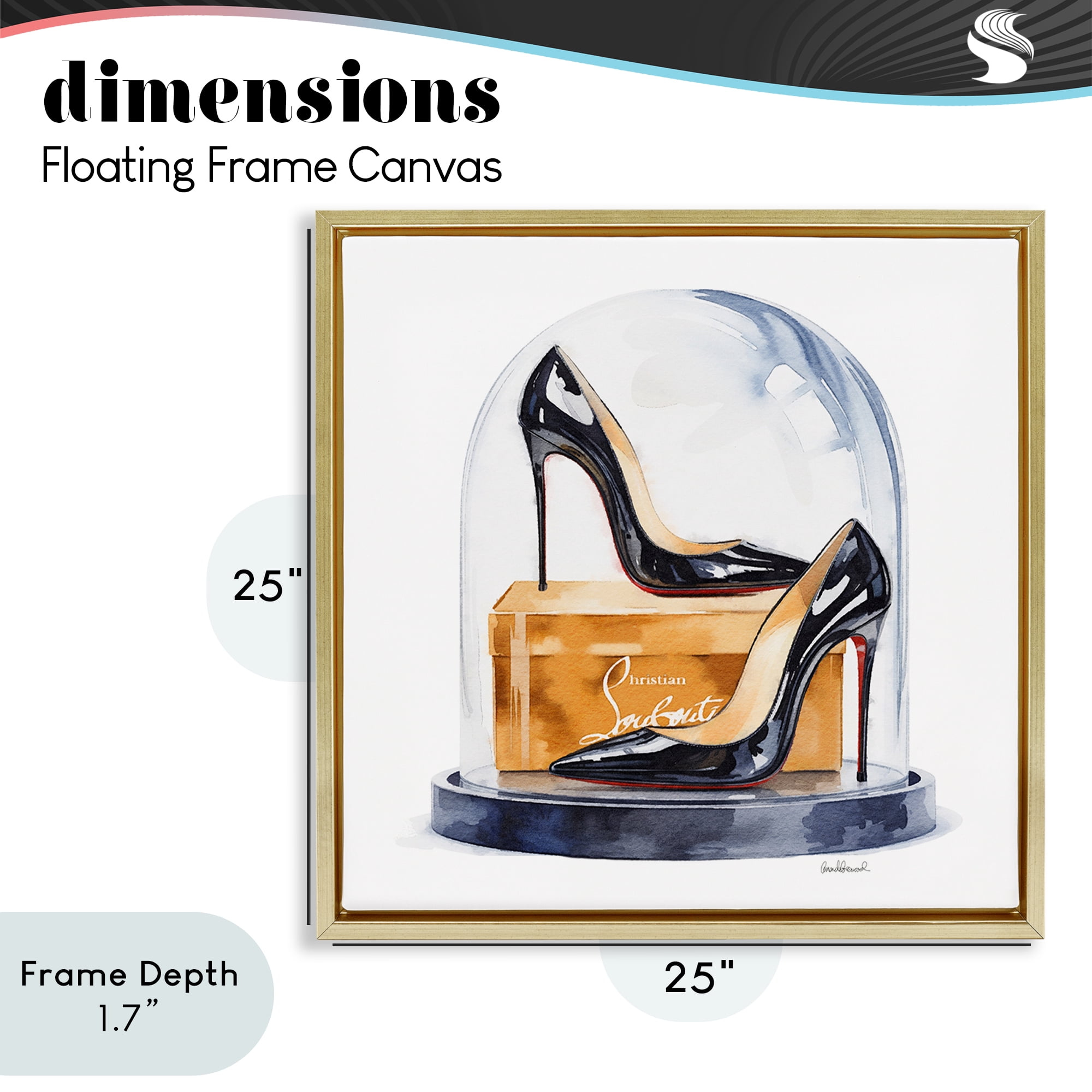 Stupell Industries Black High Heels Dome Gold Framed Floater Canvas Wall Art, design by Amanda Greenwood