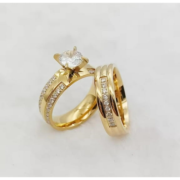 Silver & Stone Jewels 2-Piece Yellow Gold Finish Ring Set Dazzling CZ Bridal Jewelry for Her