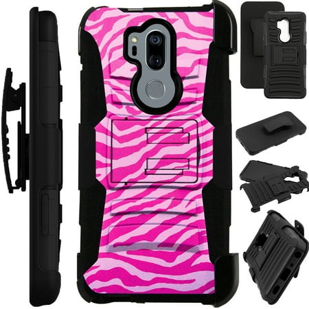 - For LG G7 ThinQ | G7 One | G7 Fit Case Armor Hybrid Silicone Cover Stand LuxGuard Holster (Light Pink Zebra Skin)