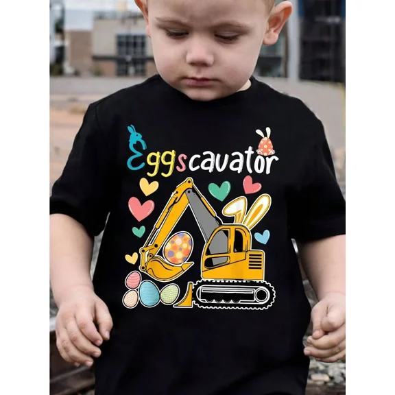 children's wear Toddler Boys Easter Eggscavator T-Shirt Funny Construction Excavator Bunny Graphic Tee