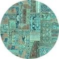 thumbnail image 1 of Ahgly Company Indoor Round Patchwork Turquoise Blue Transitional Area Rugs, 3' Round, 1 of 4