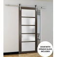 thumbnail image 5 of Sturdy Barn Door Frosted Glass | Quadro 4002 Chocolate Ash | 6.6FT Rail Hangers Heavy Hardware Set | Solid Panel Interior Doors-30" x 96"-Silver Rail, 5 of 6