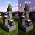 thumbnail image 5 of Nyddle 24 Inch Tiered Cascading Outdoor Water Fountain With Planter,Rustic Resin Stone Finish Water Feature With LED Lights And Water Pump for Patio Porch Backyard Deck,Gray, 5 of 9