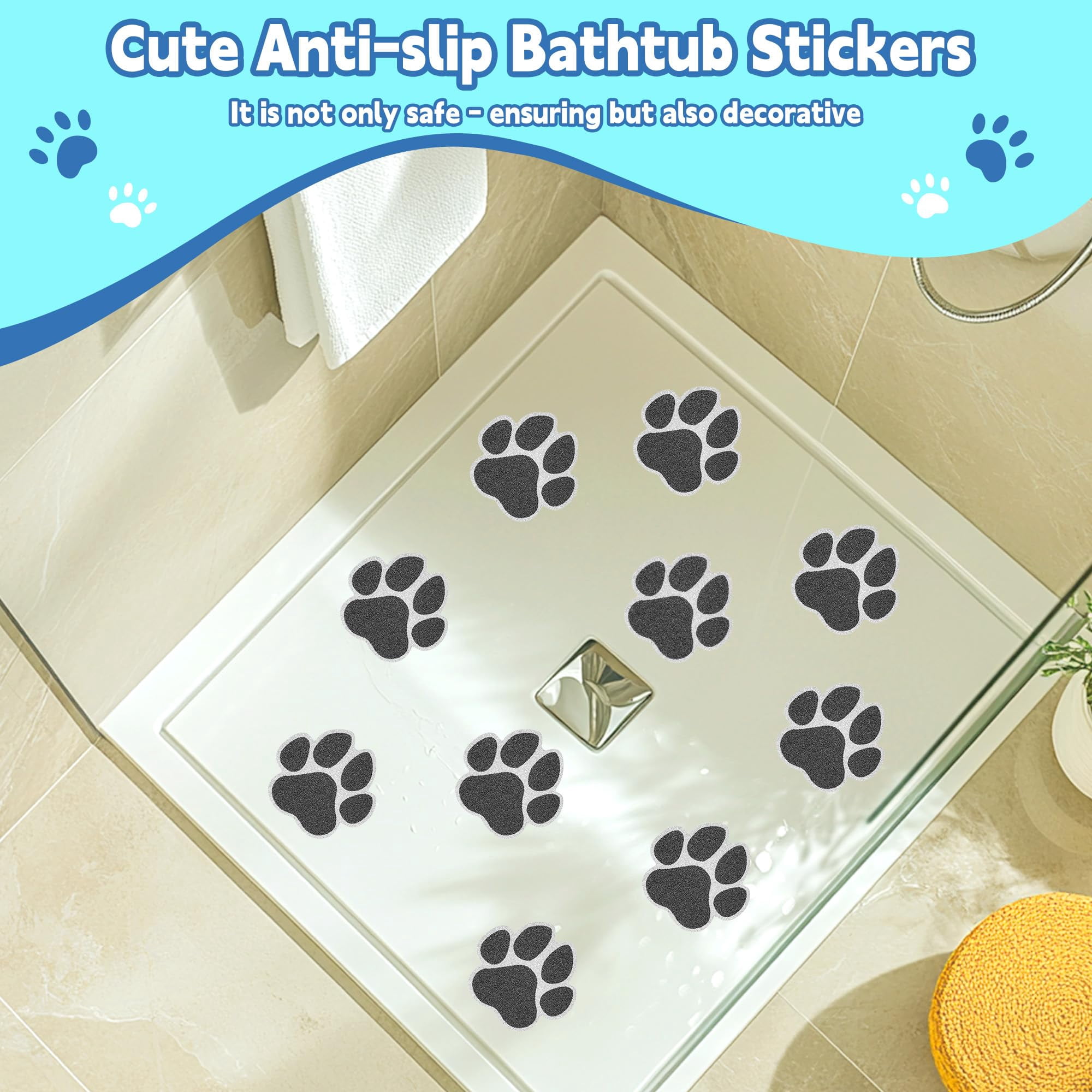 Non-Slip Bathtub Stickers, 20 PCS Large Safety Bathroom Tubs Showers Treads Adhesive Decals with Premium Scraper (Black)