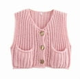 thumbnail image 4 of Panan Women's Chunky Knit Sleeveless Cardigan Vest with Statement Buttons and Front Patch Pockets Casual Loose Fit Knitted Layering Piece, 4 of 9