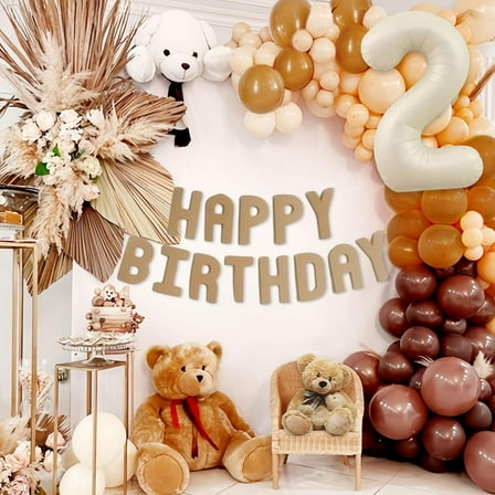 Brown birthday decoration set - 3D letters   32-inch number balloon arch for children's party decoration