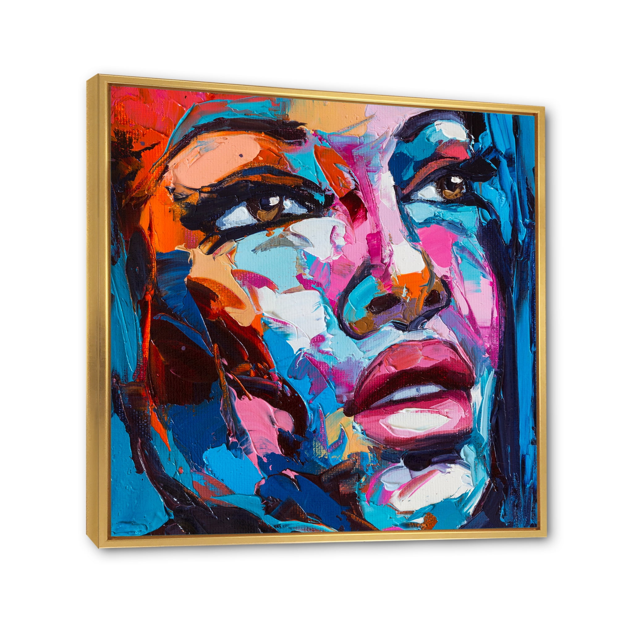 Designart 'Abstract Colorful Fantasy Portrait Of A Young Woman III' Modern Framed Canvas Wall Art Print