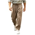 thumbnail image 2 of Atkumj Athletic Pants for Men with Pockets Fashion Crinkle Texture Drawstring Casual Pants Elastic Waistband Solid Color Straight Fit Trousers for Men S, 2 of 7