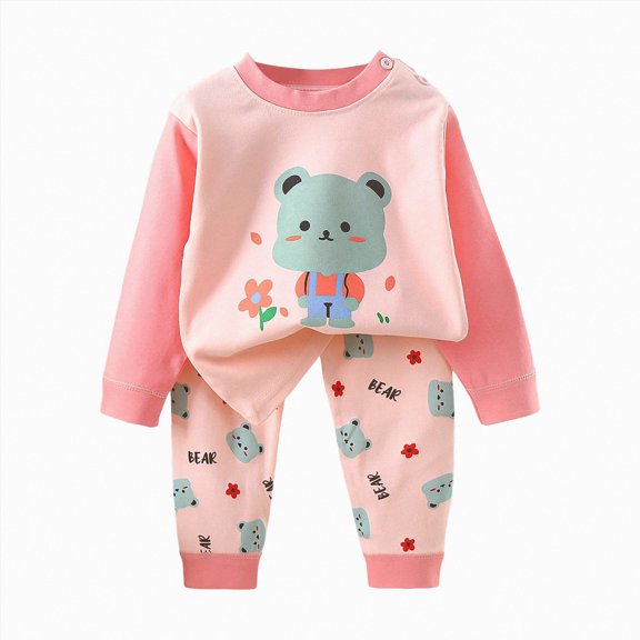 larppty Toddler Girls Boys Cartoon Outfits, Long Sleeve Top Pant, Soft Cotton Sets Fall & Winter (4-5 Years,Pink)