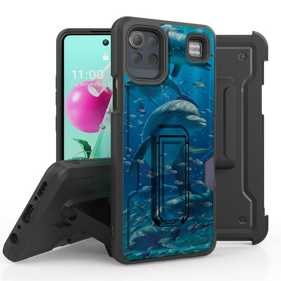 ANJ  Rugged Hybrid Shockproof Case w/Kickstand   Holster Clip Card Slot Cover for LG K92 5G - Dolphins