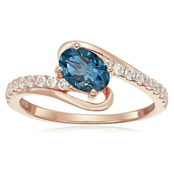 925 Sterling Silver London Blue Topaz, White Topaz Ring