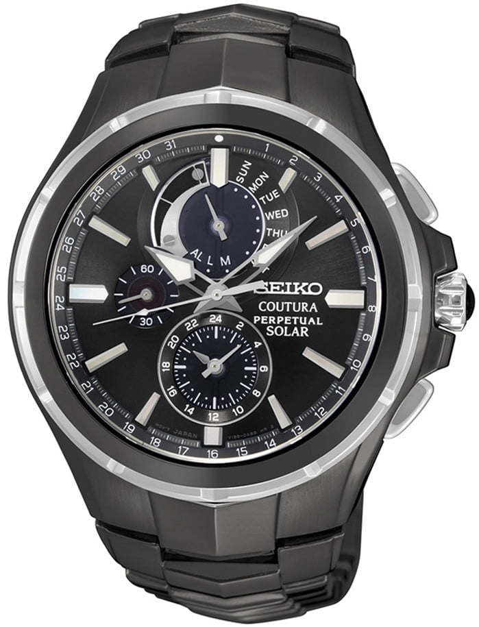 Seiko Men's Solar Perpetual Chronograph Stainless and Bracelet Black Dial Black Watch - SSC377 Walmart.com