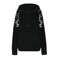 thumbnail image 6 of VEKDONE Womens Trendy Hoodies Lace Patchwork Hollow Out Textured Hooded Sweatshirt Casual Drawstring Pullover, 6 of 7