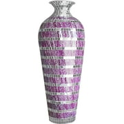 DecorShore Bella Palacio Collection Decorative Mosaic Vase - Tall 20 x 6 in. Metal Floor Vase Silver Wavy Shape with Silver Accents