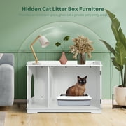 HomGarden Multi-Functional Cat Washroom Bench Hidden Cat Litter Box Enclosure Furniture White