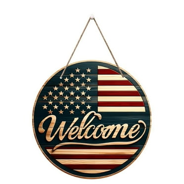 LanSuare Clearance 4th of July Wooden Round Hanging Pendants Memorial Day Door Hanger Decoration for Independence Day Porch Wall Window