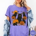 thumbnail image 3 of VibeNest Studio Unisex Vintage Black Cat Pumpkin Halloween Fall Moon Bats Garment-Dyed Graphic Tee, 3 of 8