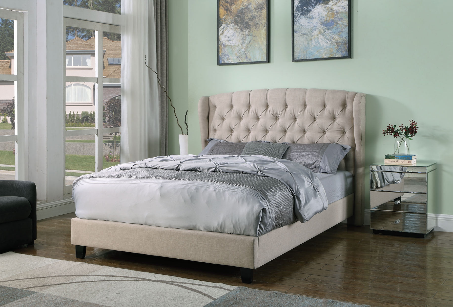 Best Master Furniture Yvette Beige Tufted Upholstered Platform Bed Cal King Walmart Com Walmart Com