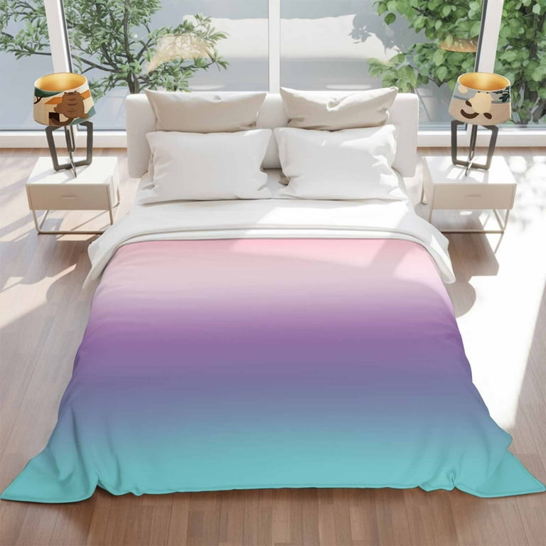 Purple Pink Teal Gradient Throw Blankets, Abstract Watercolor Soft