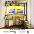 thumbnail image 2 of Romorgniz Corner Computer Desk with Fabric Drawers Gaming Desk with LED Lights Corner Desk with Hutch,Desk for Home Office, Small Space, Bedroom, Rustic Brown, 2 of 7