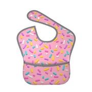 Bingfone Mess-Proof Baby Bib - Waterproof Bib For Baby Boy Or Girl With Food Catcher Pocket, Unisex-Pink Donut