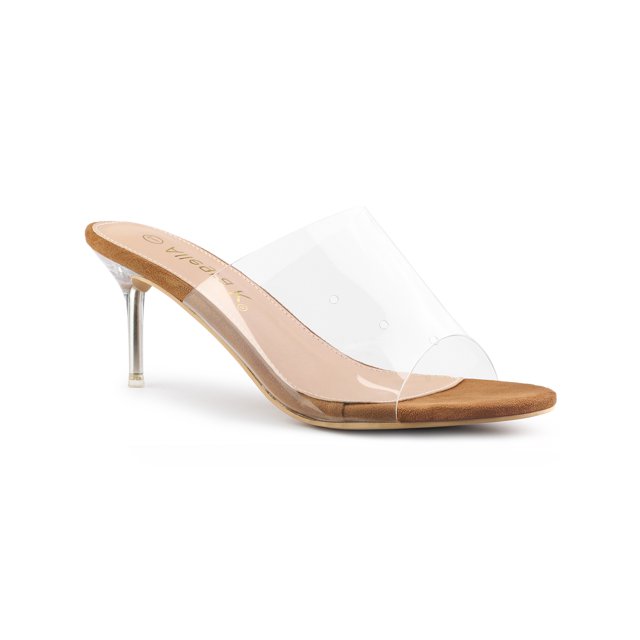 BLISSFUL STEP Sandales à Talons Aiguilles à Bride Transparente pour Femmes Brun 10