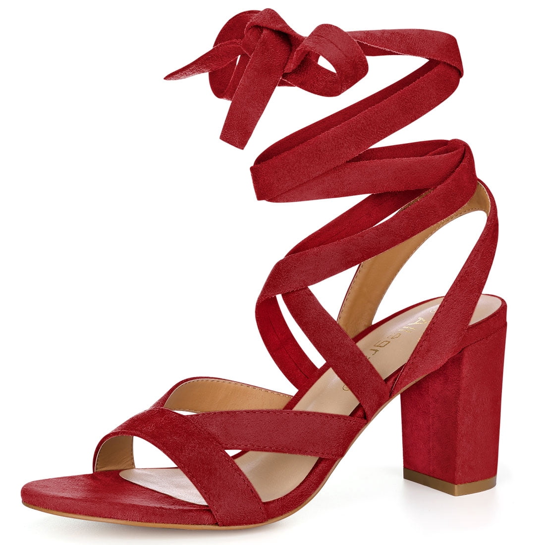 DARING DIVA Women's Open Toe Crisscross Lace Up Chunky Heel Sandals Red 10
