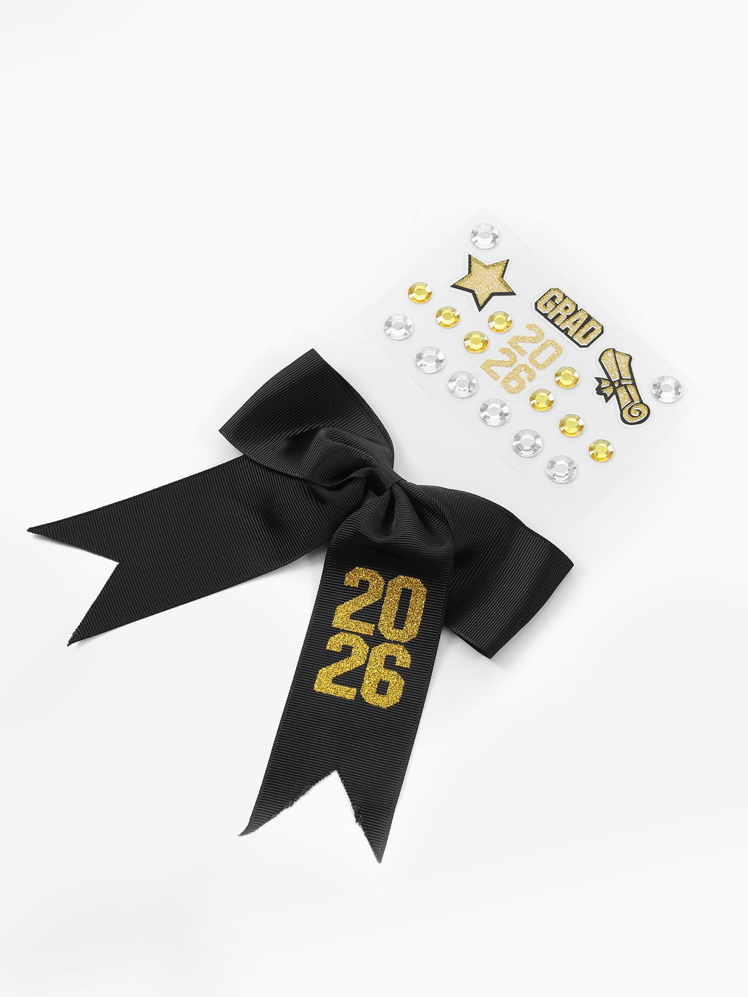 Graduation 2026 Customizable Hair Bow with Sticker Sheet, Black, 2 Piece
