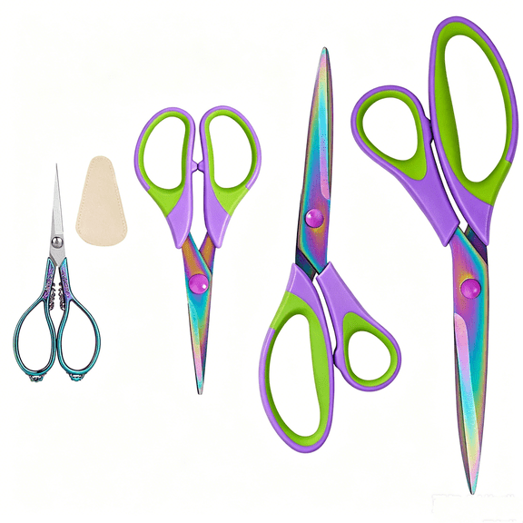 Jorunhe Sewing Scissors Titanium Coating Ultra-Sharp Non-Stick Blades Set of 4 Professional Fabric Scissors for Tailor Embroidery Craft