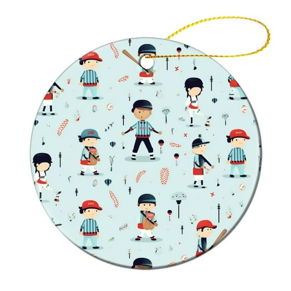 Christmas Ceramic Ornament Unique Sports Souvenir 3" Circle Ceramic Ornament Cute Baseball Player Sport Christmas Home Office Tree Decorations for Woman Friend Birthday