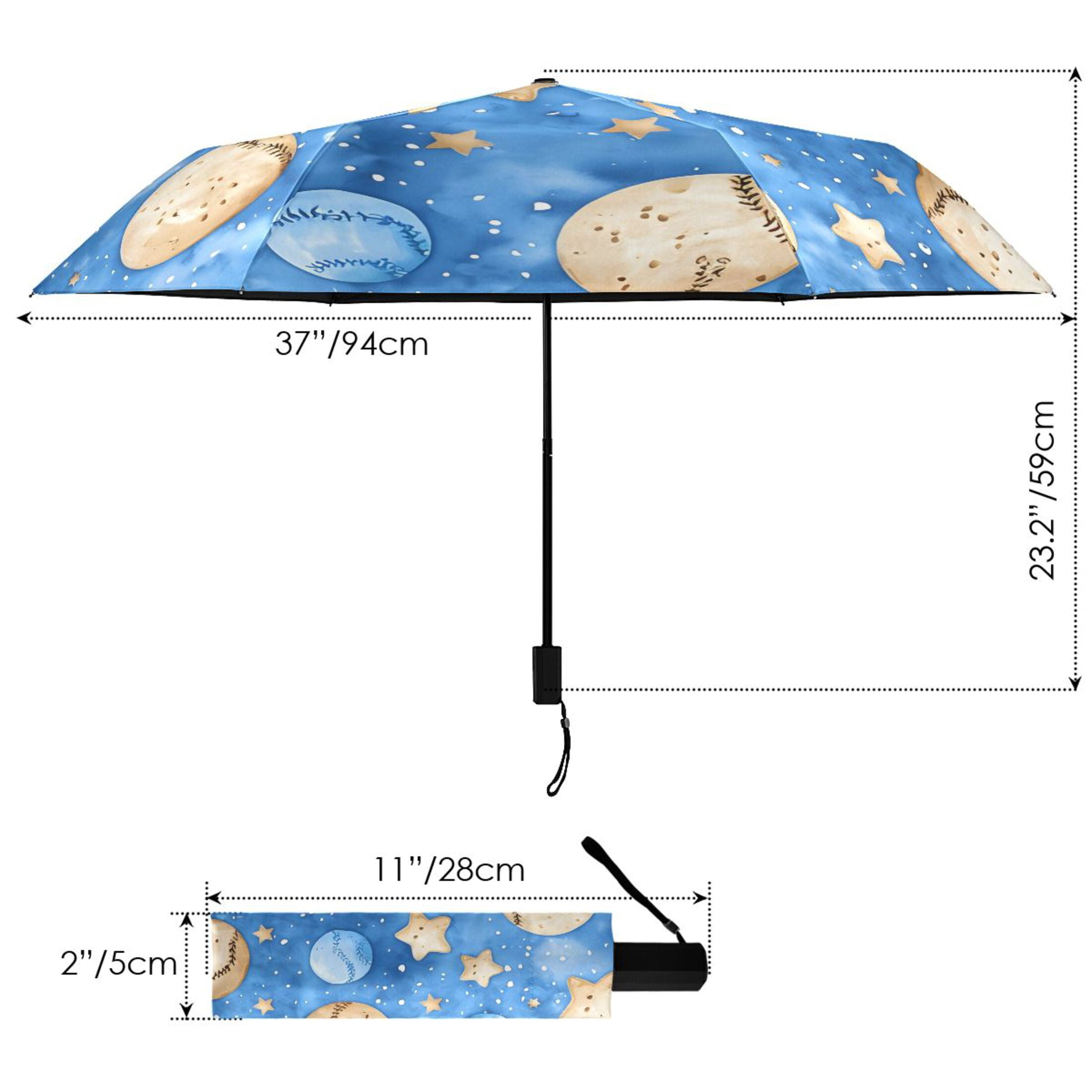 ALAZA Cartoon Baseball Stars UPF 50+ Compact Folding Umbrella for Rain Travel Umbrella Packable