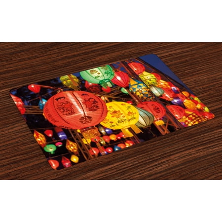 Lantern Placemats Set of 4 International Chinese New Year Celebration China Hong Kong Korea Indigenous Culture, Washable Fabric Place Mats for Dining Room Kitchen Table Decor,Multicolor, by (Hong Kong Sunrise Best Place)