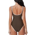 thumbnail image 4 of Women Sexy Tummy Control One Piece Swimsuits V Wired Slimming Bathing Suit Color Block Printed Swimwear Coffee L, 4 of 6