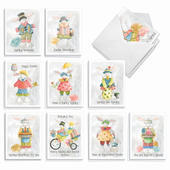 The Best Card Company 20 Assorted Easter Notes Boxed Set 4 x 5.12 Inch with Envelopes (10 Designs, 2 Each) Floppy Ears AM9165EAG-B2x10