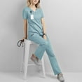 thumbnail image 3 of LYMAYTER Women Nurse Uniform for S-2XL Solid Color Breathable Short Sleeve Clinical Rotations for Medical Uniform, 3 of 6