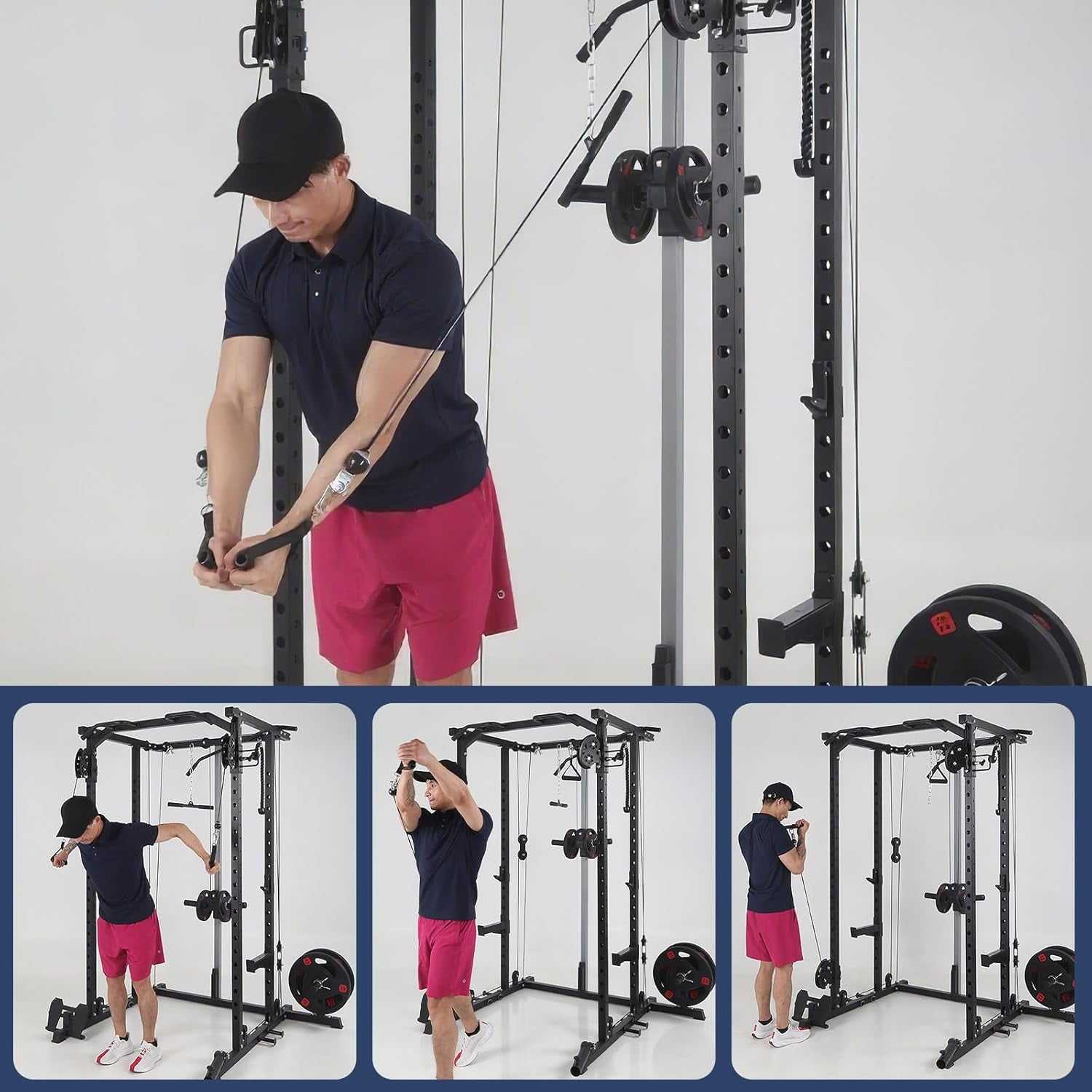 Smith Machine, 2000LBS Power Cage with Dual Pulley Cable Crossover System for Home Gym,Heavy-Duty Steel Construction