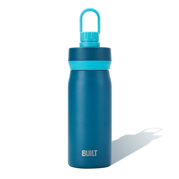 BUILT Cascade 16 oz Stainless Steel Kids Water Bottle with Leakproof Flip-Top Chug Lid, Dark Blue