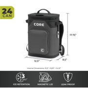 CORE 24 Can Climakeep Magnetic Soft Cooler, Leakproof Cooler, Waterproof Zipper, Charcoal