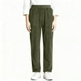 thumbnail image 6 of Flannel Pants Women's Straight Leg Casual Long Pants with Pockets, Elastic Waist Knit Trousers for Work Office, Winter Warm Gifts for Women | Sopatenor,Army Green L, 6 of 9