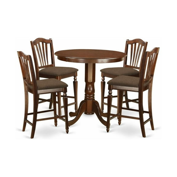 5 Piece Counter Height Dining Set with Round Table & 2 Chairs - Mahogany
