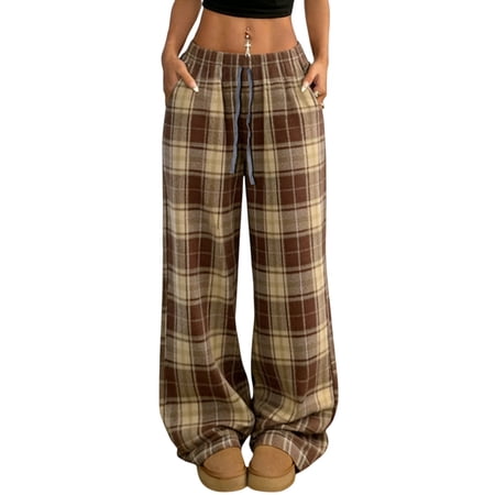 Spring Pants for Women,Woman Casual Plaid Y2K Pants Goth Baggy Pants Grunge Clothes Pajama Pants Streetwear