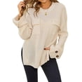 thumbnail image 2 of Womens Knit Tops 2025 Oversized Long Sleeve Crewneck Sweater Business Casual Blouses Basic Sweater Apricot L, 2 of 9