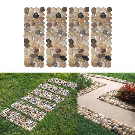 Natural Pebble Steppingstone Pavers for Patio Paths & Outdoor Landscaping 4 x 12 Inch, Set of 4