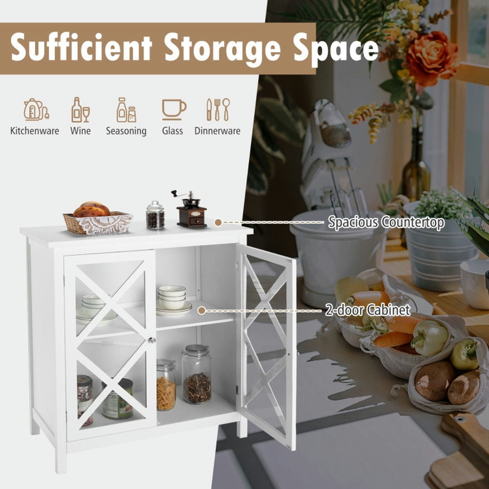 Finihen Kitchen Storage Cabinet, Buffet Sideboard, Freestanding Kitchen Buffet Cabinet with Glass Doors and Adjustable Shelf, for Dining Room, Kitchen, Living Room, White Finihen Kitchen Storage Cabinet, Buffet Sideboard, Freestanding Kitchen Buffet Cabinet with Glass Doors and Adjustable Shelf, for Dining Room, Kitchen, Living Room, White