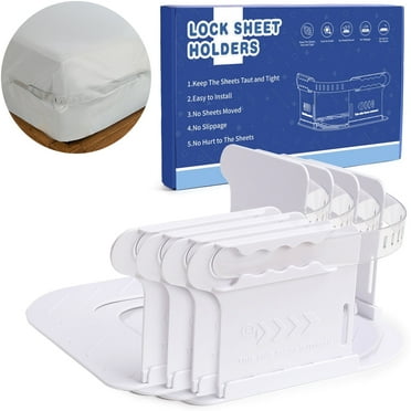 Open Corner Bed Sheet Holder with Lock Strips, Heavy Duty Bedsheet Clips with Enhanced Straps for All Size Mattress, Keep Sheets Firm and Tight, No More Loose Sheets, Easy Installation