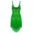 thumbnail image 2 of TSSOE Womens Shiny Sequins Spaghetti Straps Rhythm Latin Samba Rumba Tango Dance Dress Fringe Party Green One_Size, 2 of 6
