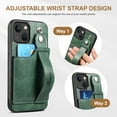 thumbnail image 3 of Feishell for iPhone 14 Plus Wallet Case with Card Credit Slot, Hand Wrist Strap Loop Holder Kickstand, Ring Holder PU Leather Camera Protection Shockproof Solid Color Cover, Green, 3 of 9