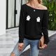 thumbnail image 2 of Camiseta de cuello inclinado con estampado de Halloween de manga larga estilo otoño para mujer Top sexy Fridja  hj2525, 2 of 4