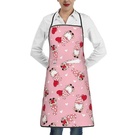 

Gaeub Gnome With Heart Kitchen Cooking Aprons Adjustable Bib Apron Waterdrop and Oil Resistant Kitchen Chef Apron for Women Men